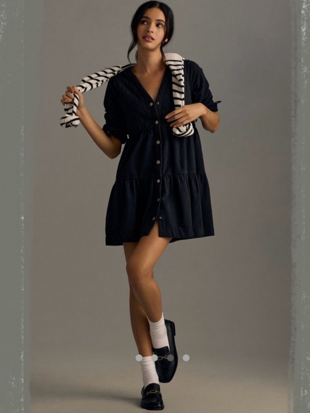 New! Anthropologie Sundays by weareysunday Black Button-Front Flowy Mini Dress - Picture 3 of 8
